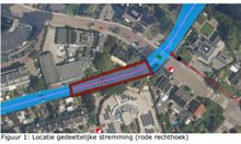 Locatie gedeeltelijke stremming (rode rechthoek)