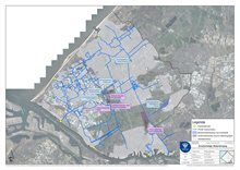 Kaart met de locaties van de verschillende bergingsgebieden. Op deze kaart staan de bergingsgebieden Hoekpolder, WoudsePolder, De Wollebrand, Bergboezem Berkel en de bergingsvarianten