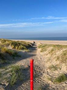 Kerf in de duinen met uitzicht op zee